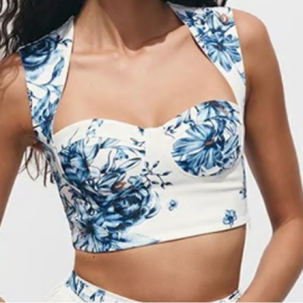 Zara White and Blue Floral Bustier Top with tags new